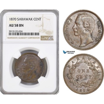 AG095, Sarawak, C. Brooke Rajah, 1 Cent 1870, NGC AU58BN