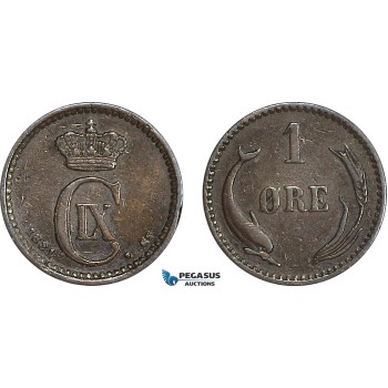 AG118, Denmark, Christian IX, 1 Øre 1881, Copenhagen, aVF, Very Rare Key date!