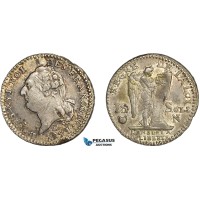 AG122, France, Louis XVI, 15 Sols 1791-N, Montpellier, Silver (4.96g) Toned AU, Rare! 