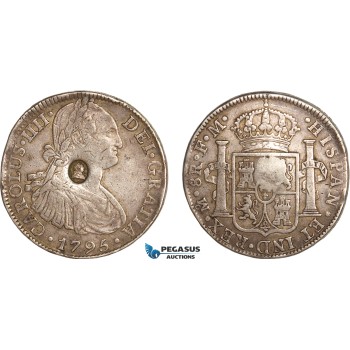 AG127, Great Britain, George III Emergency Dollar 1797, Oval countermark of George III on Charles IV 8 Reales 1795 Mexico, Silver (26.86g) Toned VF