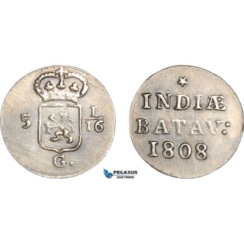 AG133, Netherlands East Indies, Batavian Rep. Silver Duit 1808, Silver (2.75g) Cleaned AU