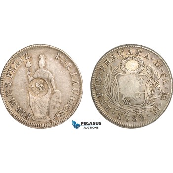 AG144, Philippines, Isabel II, 8 Reales ND (1834-37) Type VI Countermark on Peru 8 Reales 1832 LIMAE MM, aXF