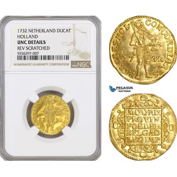 AG154, Netherlands, Holland, Ducat 1732, Gold, NGC UNC Det.
