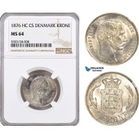 AG165-R, Denmark, Christian IX, 1 Krone 1876, Copenhagen, Silver, NGC MS64, Rare!