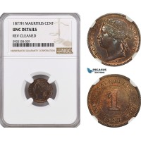 AG191-R, Mauritius, Victoria, 1 Cent 1877-H, Heaton, NGC UNC Det.