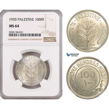 AG194-R, Palestine, 100 Mils 1935, London, Silver, NGC MS64