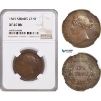 AG199-R, Straits Settlements, Victoria, 1 Cent 1845, NGC XF40BN