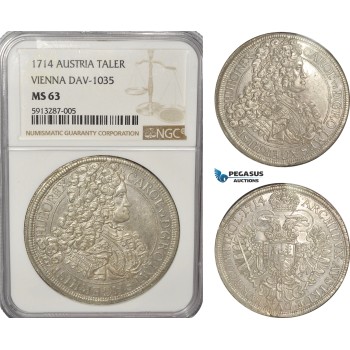 AG207, Austria, Charles VI, Taler 1714, Vienna, Silver, DAV-1035, NGC MS63