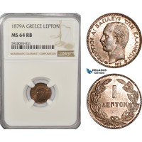 AG231, Greece, George I, Lepton 1879-A, Paris, NGC MS64RB AG231, Greece, George I, Lepton 1879-A, Paris, NGC MS64RB