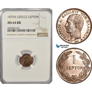 AG231, Greece, George I, Lepton 1879-A, Paris, NGC MS64RB