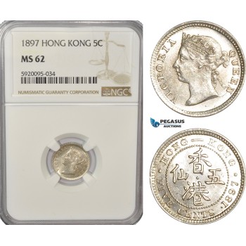 AG234, Hong Kong, Victoria, 5 Cents 1897, London, Silver, NGC MS62