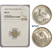 AG236, Hong Kong, George V, 5 Cents 1933, NGC MS62