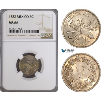 AG245, Mexico, 5 Centavos 1882, NGC MS66, Pop 1/0