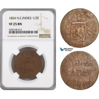 AG270, Netherlands East Indies, 1/2 Stuiver 1824, NGC VF25BN, Double Struck Mint Error