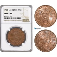 AG274, Netherlands East Indies, 2 1/2 Cent 1920, NGC MS63RB