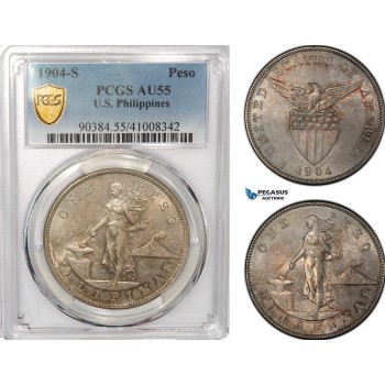 AG290, Philippines (US Administration) Peso 1904-S, San Francisco, Silver, PCGS AU55