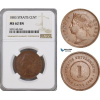 AG317, Straits Settlements, Victoria, 1 Cent 1883, NGC MS62BN