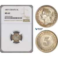 AG319, Straits Settlements, Victoria, 5 Cents 1897, Silver, NGC MS62
