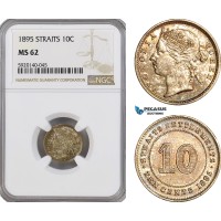 AG320, Straits Settlements, Victoria, 10 Cents 1895, Silver, NGC MS62