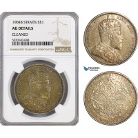 AG323, Straits Settlements, Edward VII, Dollar 1904-B, Bombay, Silver, NGC AU Details