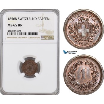 AG328, Switzerland, 1 Rappen 1856-B, Bern, NGC MS65BN