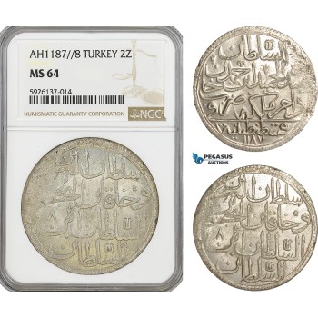 AG330, Ottoman Empire, Turkey, Abdülhamid I, 2 Zolota AH1187/8, NGC MS64