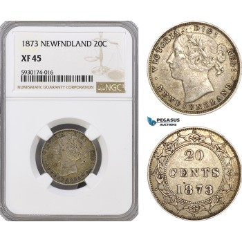 AG357, Canada, Newfoundland, Victoria, 20 Cents 1873, Silver, NGC XF45