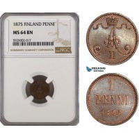 AG363, Finland, Alexander II. of Russia, 1 Penni 1875, NGC MS64BN