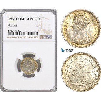 AG392, Hong Kong, Victoria, 10 Cents 1885, London, Silver, NGC AU58