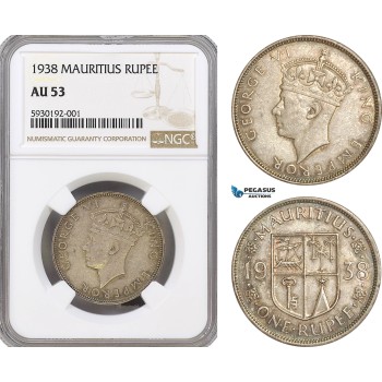 AG412, Mauritius, George VI, 1 Rupee 1938, Silver, NGC AU53
