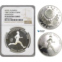 AG434, South Korea, 10000 Won 1988, Seoul Olympic Games, Marathon, Silver, NGC PF66 Ultra Cameo