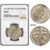 AG464, Ottoman Empire, Algeria, Mahmud II, Budju AH1240 / 1825, Silver, NGC MS64