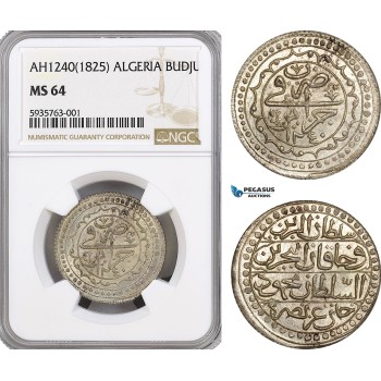 AG464, Ottoman Empire, Algeria, Mahmud II, Budju AH1240 / 1825, Silver, NGC MS64