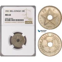 AG468-R, Belgian Congo, Albert I, 10 Centimes 1921, NGC MS64