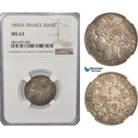 AG491, France, Third Republic, 1 Franc 1895-A, Paris, Silver, NGC MS63