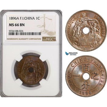 AG493, French Indo-China, 1 Centime 1896-A, Paris, NGC MS66BN, Pop 1/0