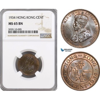 AG505, Hong Kong, George V, 1 Cent 1934, NGC MS65BN