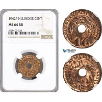 AG516, Netherlands East Indies, 1 Cent 1942-P, NGC MS64RB