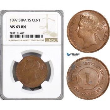 AG544, Straits Settlements, Victoria, 1 Cent 1897, NGC MS63BN