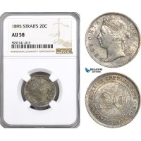 AG545, Straits Settlements, Victoria, 20 Cents 1895, Silver, NGC AU58