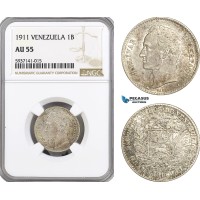 AG548, Venezuela, 1 Bolivar 1911, Paris, Silver, NGC AU55 AG548, Venezuela, 1 Bolivar 1911, Paris, Silver, NGC AU55