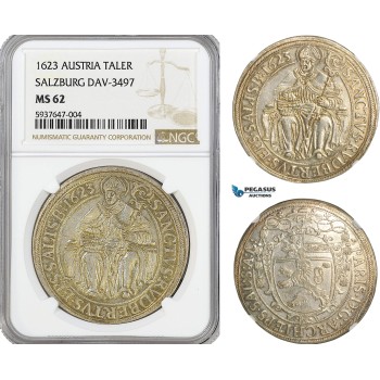 AG550, Austria, Salzburg, Paris von Lodron, Taler 1623, Silver, Dav-3497, NGC MS62