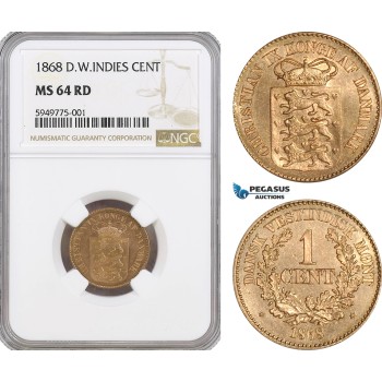 AG574, Danish West Indies, Christian IX, 1 Cent 1868, Altona, NGC MS64RD
