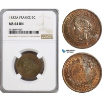 AG581, France, Third Republic, 5 Centimes 1882-A, Paris, NGC MS64BN
