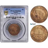 AG583, France, Third Republic, 5 Centimes 1897-A (Torch) Paris, PCGS MS65RB