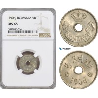AG605, Romania, Carol I, 5 Bani 1906-J, Hamburg, NGC MS65