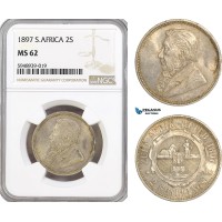AG618, South Africa (ZAR) 2 Shillings 1897, Pretoria, Silver, NGC MS62