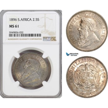 AG620, South Africa (ZAR) 2 1/2 Shillings 1896, Pretoria, Silver, NGC MS61