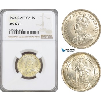 AG623, South Africa, 1 Shilling 1924, Pretoria, Silver, NGC MS63+