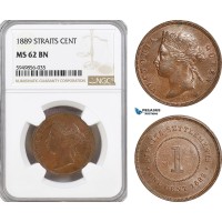 AG628, Straits Settlements, Victoria, 1 Cent 1889, NGC MS62BN